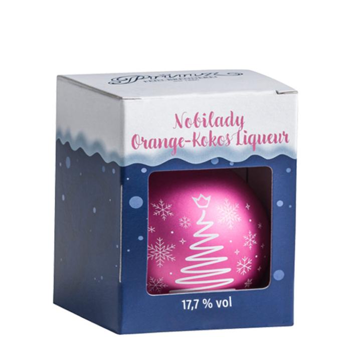 Prinz: Christbaumkugel mit Nobilady Orange-Kokos Liqueur / 17,7 % Vol. / 0,04 Liter-Flasche 