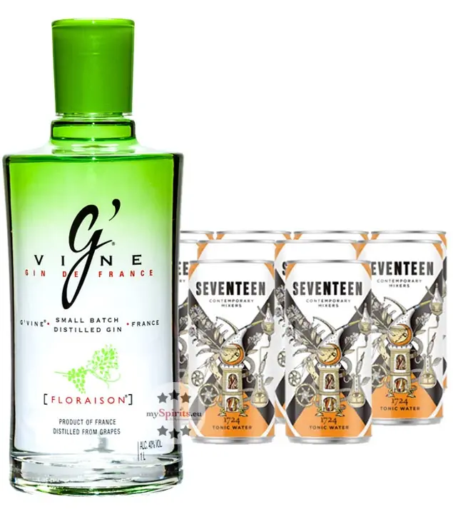 Gin Tonic Set: G’Vine Floraison Gin (40 % Vol. / 1,0 Liter) + 10 x 1724 Tonic Water (0,2 Liter) inkl. 2,50 € Pfand