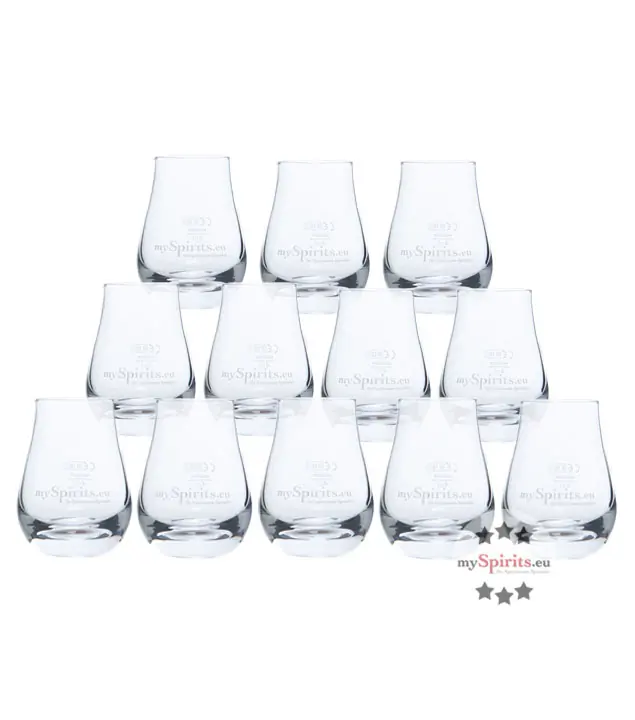 12 x mySpirits Schnapsglas mit mySpirits-Druck + 4 cl Eichstrich / Fassungsvermögen: 12 cl, Höhe: 8 cm