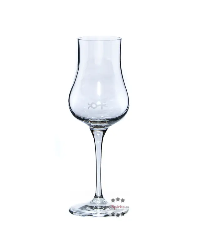 Nonino: Grappa-Glaskelch mit Stiel „Antica Cuvée“ mit 2 cl Eistrich / ca. 200 ml / H: ca. 20 cm
