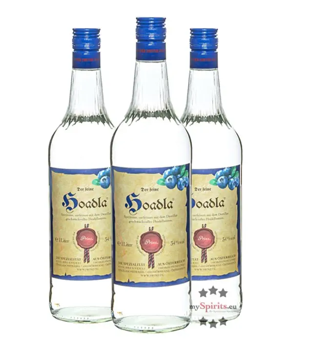 Prinz: Hoadla - fruchtig milder Heidelbeer-Schnaps / 34 % Vol. / 3 x 1,0 Liter - Flasche