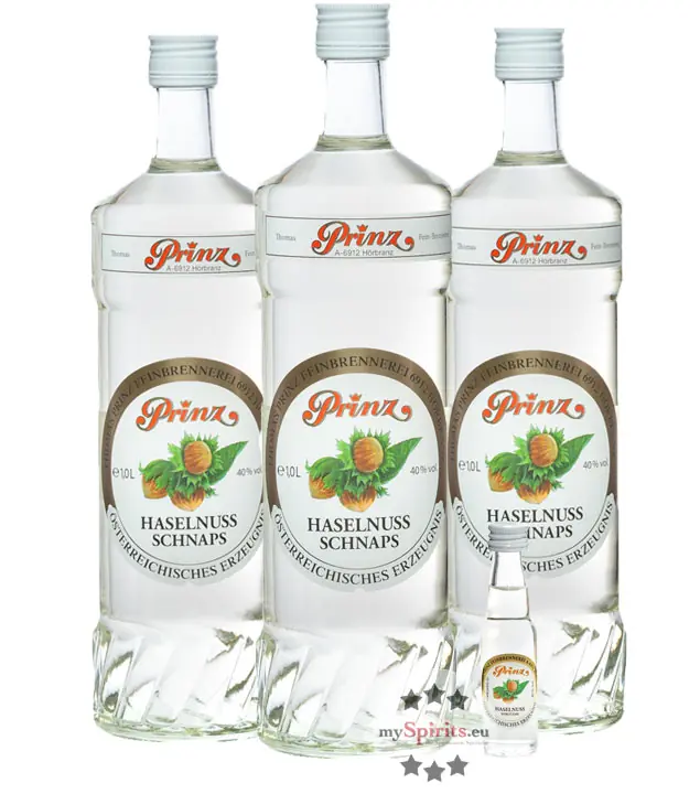 Prinz: Haselnuss-Schnaps 3er-Set / 40 % Vol. / 3 x 1,0 Liter-Flasche