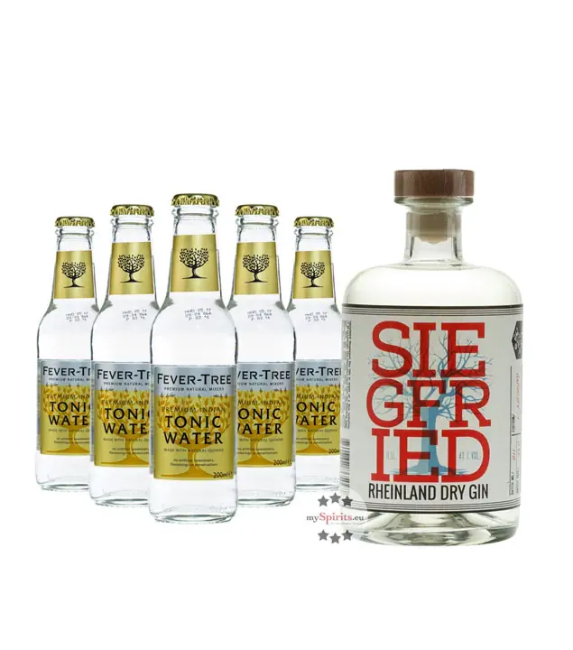 Siegfried Rheinland Dry Gin (41% Vol., 0,5 L) & 5 x Fever-Tree Premium Indian Tonic Water (0,2 L) inkl. 0,75 € Pfand