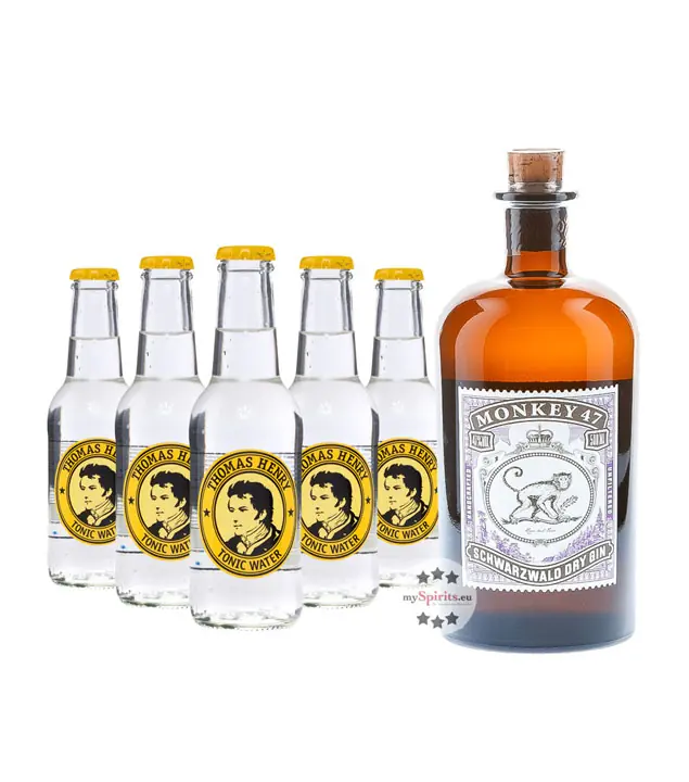 Monkey 47 Dry Gin (47% Vol., 0,5 L) & 5 x Thomas Henry Tonic Water (0,2 L)