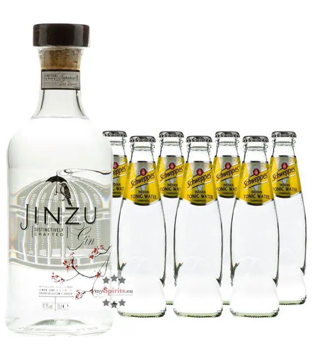 Jinzu Gin (41,3 % Vol., 0,7l) & 7 x Schweppes Indian Tonic (0,2l) inkl. 0,70 € Pfand