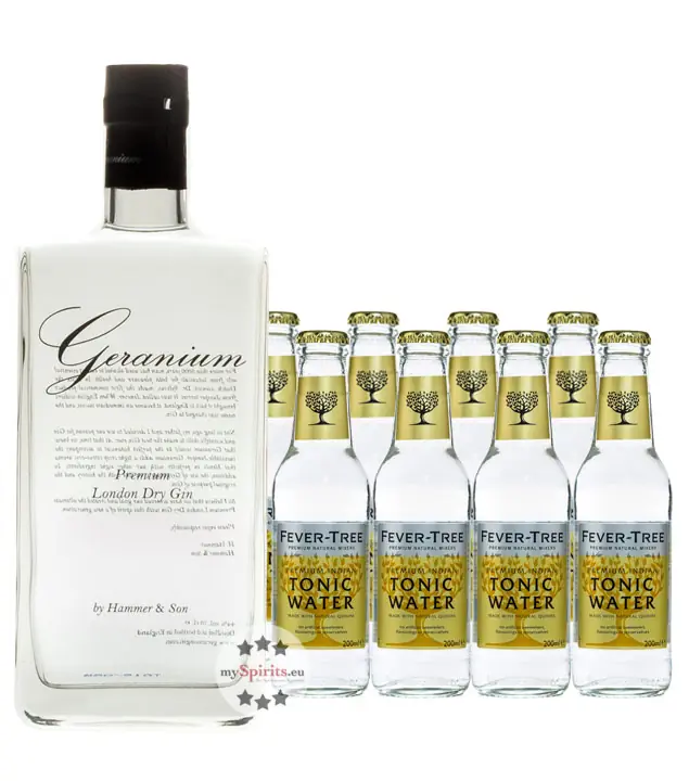 Geranium London Dry Gin (44 % Vol. / 0,7 L) + 8 x Fever-Tree Indian Tonic (0,2 L) inkl. 1,20 € Pfand