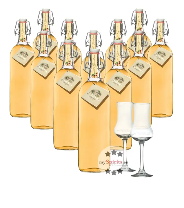 12 x Prinz Alte Wald-Himbeere / 41 % Vol. / 12 x 1,0 Liter-Flasche + 2 x gratis mySpirits-Schnapskelch