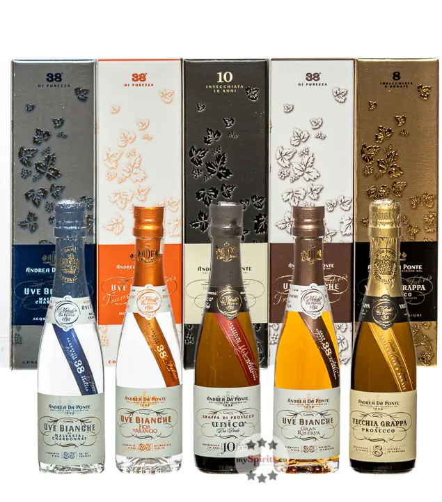 Andrea da Ponte Geschenkset „5 Eccellenze“ Probierset / 38 – 42 % Vol. / 5 x 0,05 Liter in Geschenkverpackung