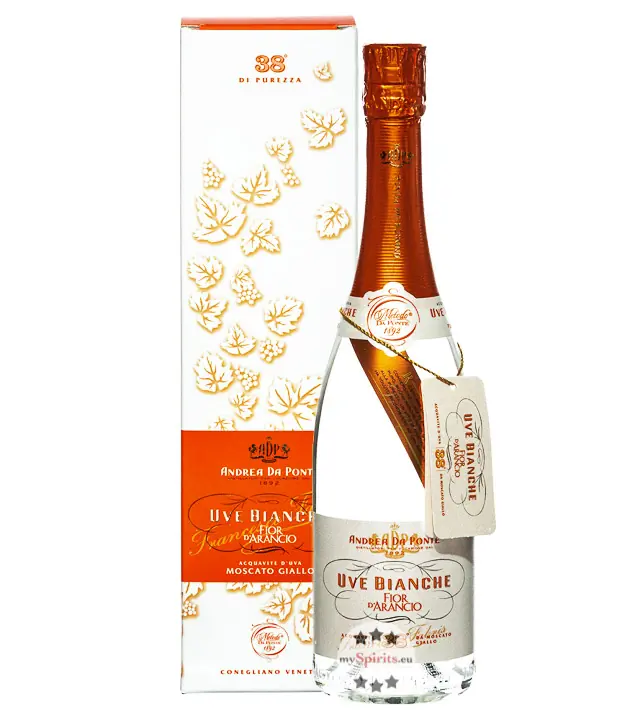 Andrea Da Ponte Uve Bianche Fior d'Arancio Acquavite d’Uva / 38 % Vol. / 0,7 Liter-Flasche in Geschenkbox