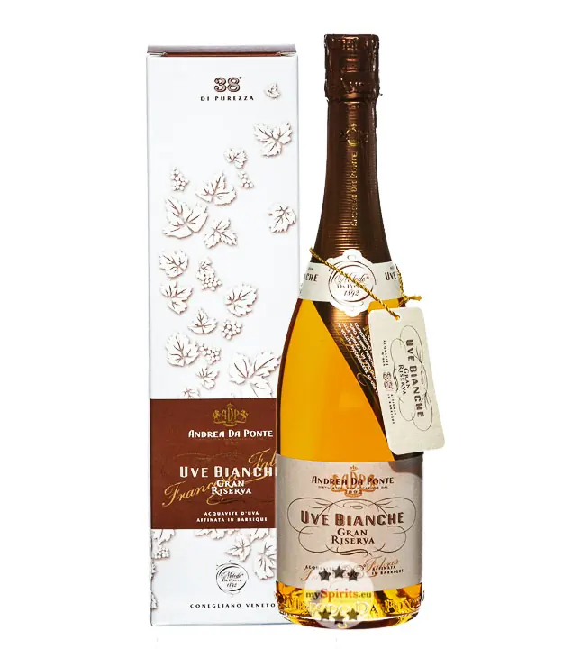 Andrea Da Ponte Uve Bianche Gran Riserva Acquavite d’Uva / 38 % Vol. / 0,7 Liter-Flasche in Geschenkbox