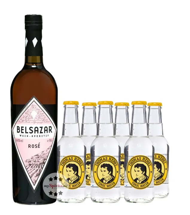 Belsazar Rosé Tonic Set: Belsazar Rosé Vermouth (17,5 % vol, 0,75l)  & 6 x Thomas Henry Tonic Water 0,2l inkl. 0,90 € Pfand