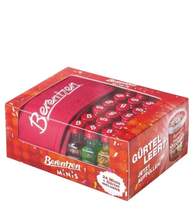 Berentzen Minis Gürtel mit 24 Likör-Miniaturen / 15 - 18% vol / 24 x 0,02 Liter-PET-Flasche