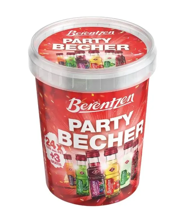Berentzen Partybecher mit 24+3 Likör-Miniaturen / 15 - 18 % vol / 27 x 0,02 Liter-PET-Flasche