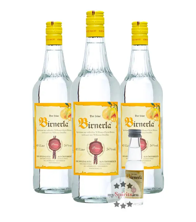 Prinz: Birnerla / 34 % Vol. / 3 x 1,0 Liter-Flaschen + 1 x 0,02 Liter Miniatur