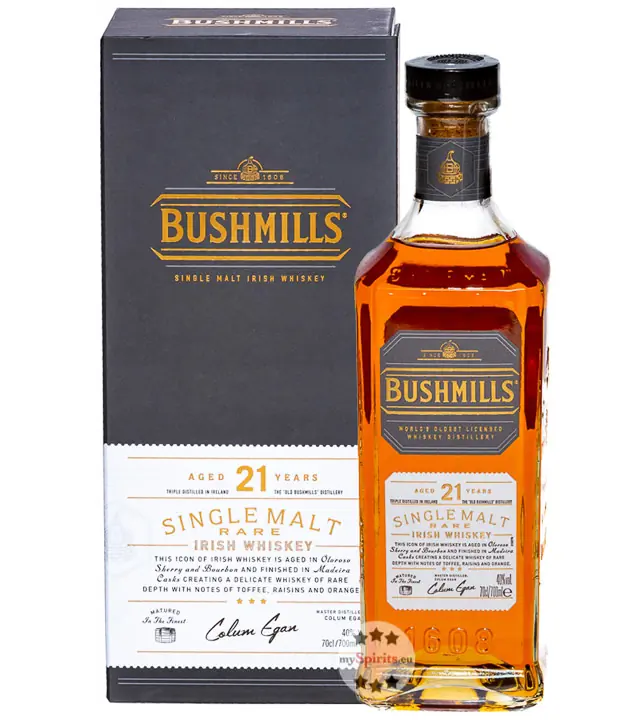 Bushmills 21 Jahre Single Malt Irish Whiskey Three Woods / 40 % Vol. / 0,7 L Flasche in Geschenkbox