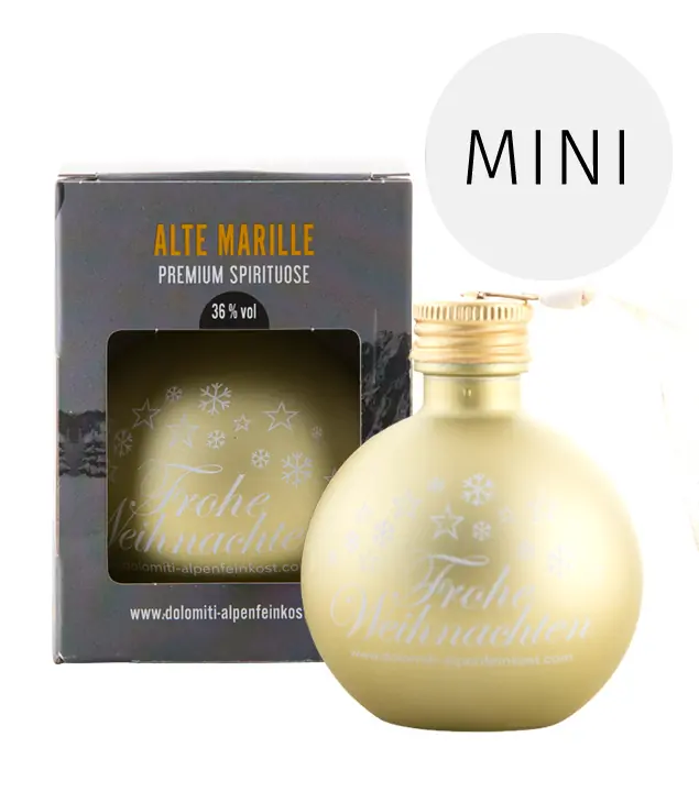 Dolomiti Christbaumkugel mit Antiquus Alte Marille / 36 % vol / 0,04 Liter