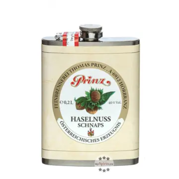Prinz Flachmann Haselnuss-Schnaps / 40 % Vol. / 0,2 Liter-Flasche aus Edelstahl