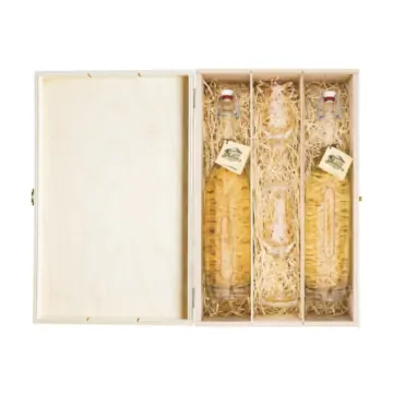Prinz: Geschenk-Set Holzfass-Duo - Prinz Alter Williams & Prinz Alte Marille mit 2 Exklusiv-Kelchen in Holz-Kiste