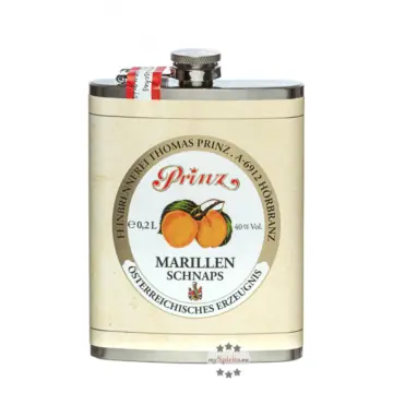 Prinz Flachmann Marillen-Schnaps / 40 % Vol. / 0,2 Liter-Flasche aus Edelstahl
