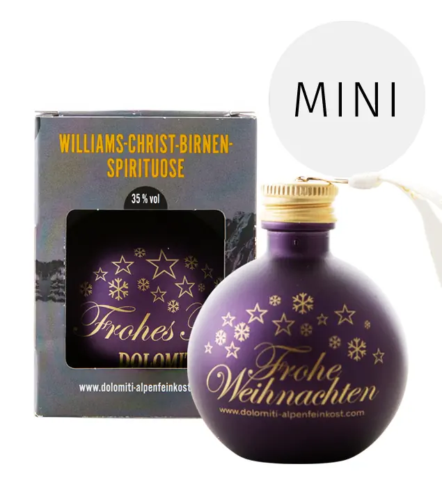 Dolomiti Christbaumkugel mit Williams-Christ-Birnen Schnaps / 35 % vol / 0,04 Liter