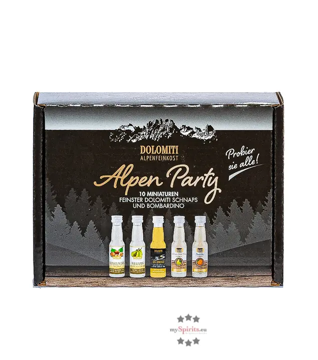 Dolomiti Geschenkset Alpen Party Miniaturen-Probierset / 16 &ndash; 40 % Vol. / 10 x 0,02 Liter-Flasche