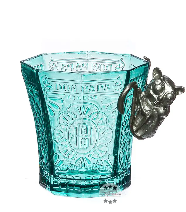 Don Papa Glas Sugarlandia grün mit Affe / ca. 200 ml / H: ca. 9 cm