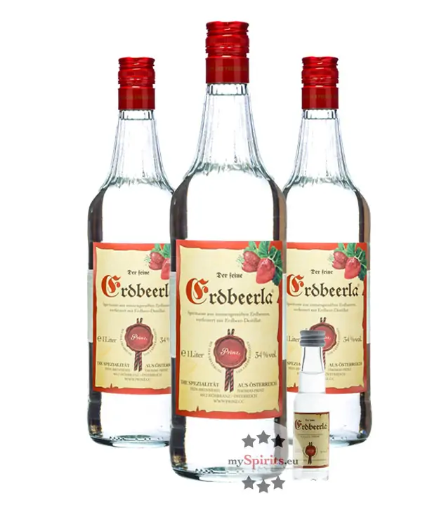 Prinz: Erdbeerla / 34 % Vol. / 3 x 1,0 Liter-Flasche + 1 x 0,02 Liter 