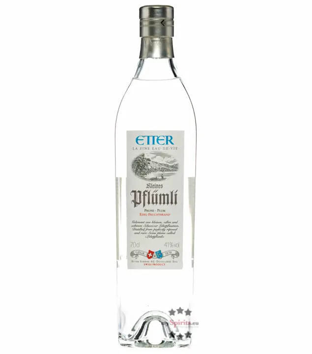 Etter Kleines Pflümli – sanfter Fruchtbrand der Destillerie Etter aus der Schweiz / 41% vol. 0,7 Liter-Flasche