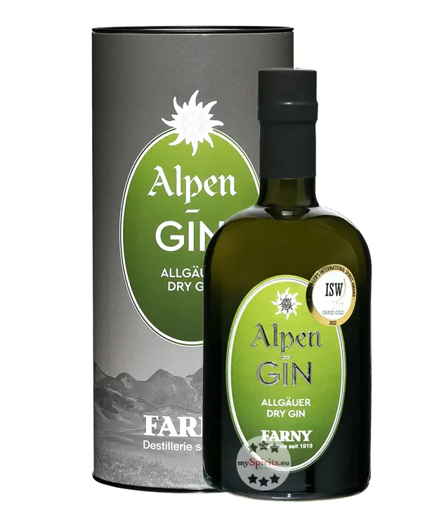 Farny: Alpen-Gin Allgäuer Dry Gin / 46 % Vol. / 0,5 Liter-Flasche in Geschenkdose