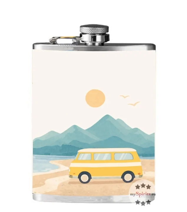 Camping Flachmann mit Ron Elmilio Premium Rum / 40 % vol / 0,2 Liter-Flasche aus Edelstahl