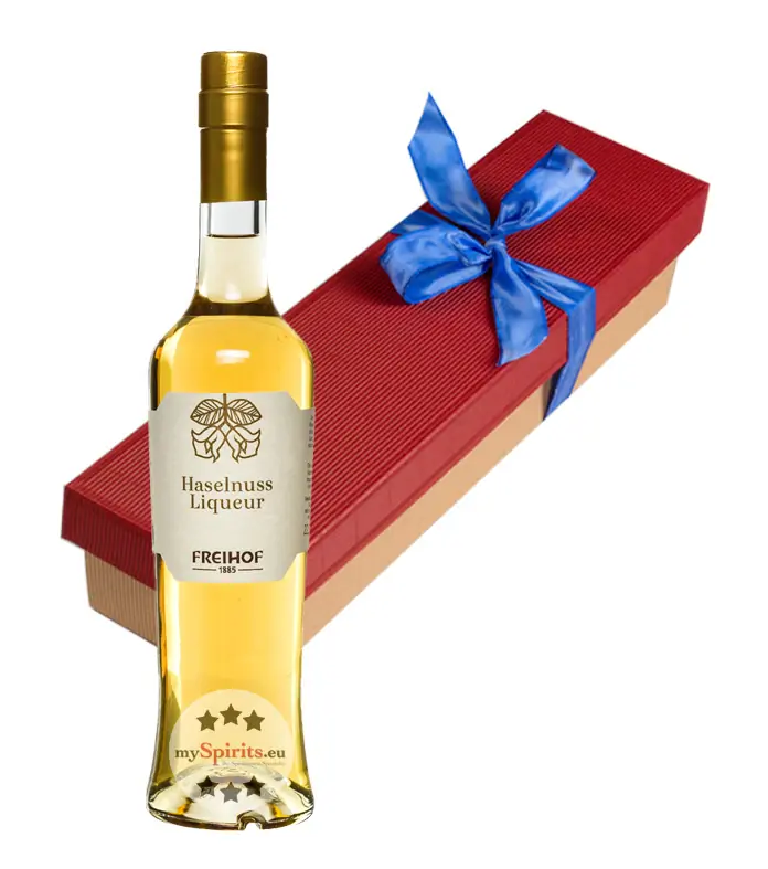 Freihof Geschenk-Set Haselnuss Liqueur / 22,5 % vol. / 0,5 Liter-Flasche in Geschenk-Schachtel