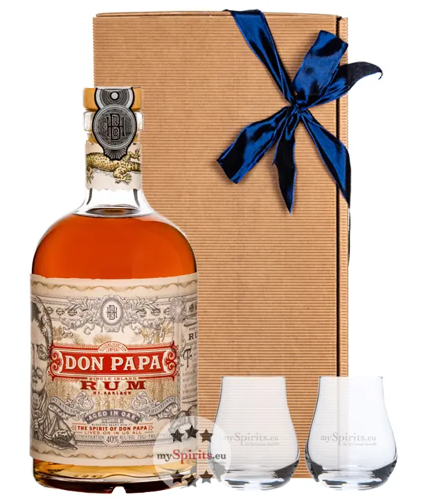 Geschenkset Don Papa Rum 40 % vol. 0,7 l & 2 Nosing-Gläser in Geschenk-Schachtel