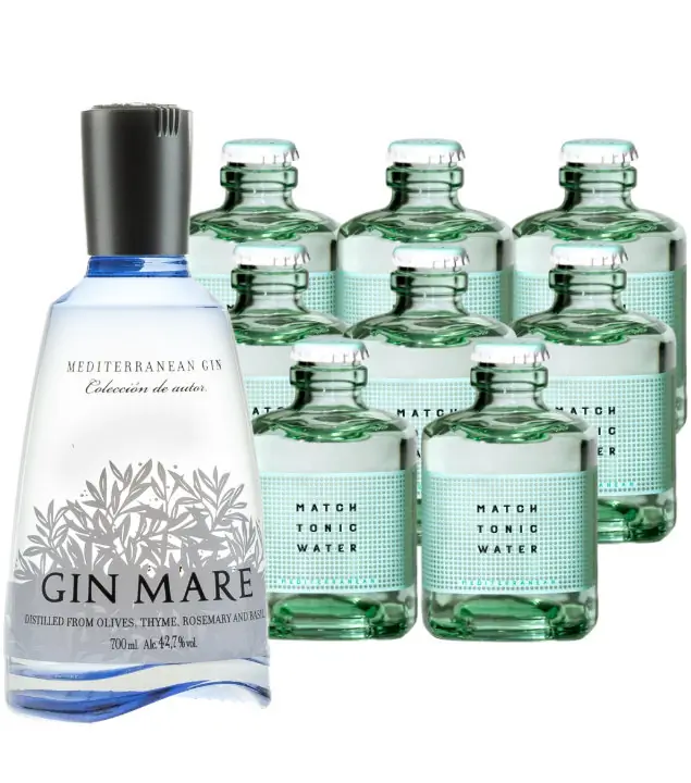 Gin Mare (42,7 % vol, 0,7 Liter) & 8 x Match Mediterranean Tonic Water (0,2 Liter) inkl. 2,40 € Pfand
