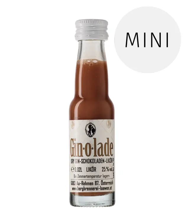 Löwen: Gin-o-lade Schokoladenlikör Miniatur / 25 % Vol. / 0,02 Liter-Flasche
