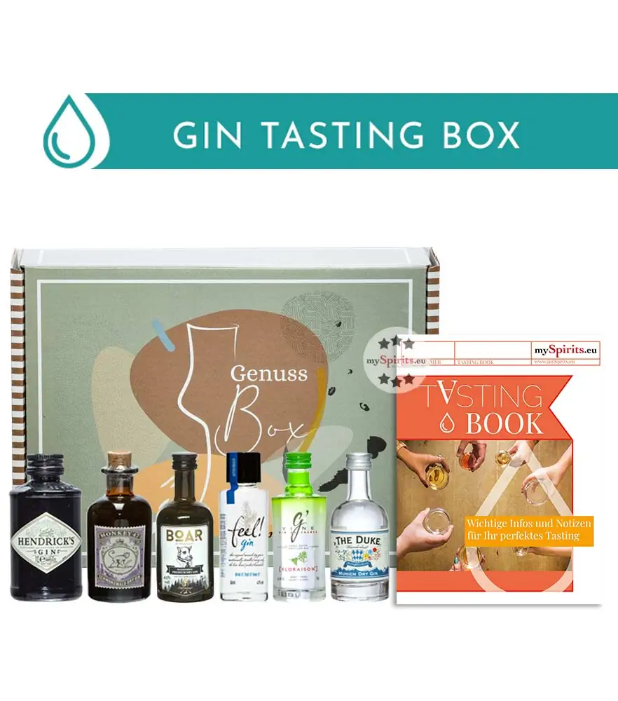 Gin Tasting Set: Liebliche Gins Probierset / 40 – 47 % Vol. / 6 x 0,05 Liter in Genuss-Box