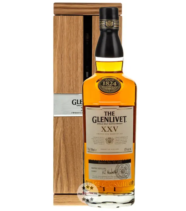Glenlivet 25 Years of Age Whisky - XXV Single Malt Scotch / 43 % Vol. / 0,7 Liter-Flasche in Schatulle