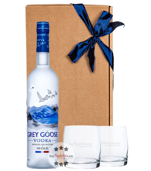 Geschenk-Set: Grey Goose Vodka (40% Vol. / 0,7 L) + 2 x mySpirits Tumbler in Geschenkbox
