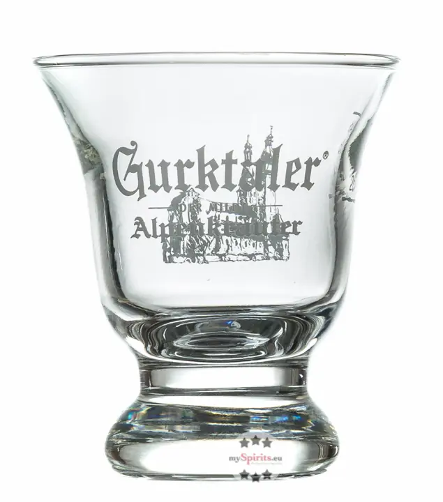 Gurktaler Alpenkräuter Stamperl Schnapsglas / 2cl & 4cl Eichstrich / H: ca. 7 cm