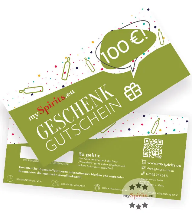 Einkaufsgutschein 100 € - Geschenk-Gutschein zum Einlösen auf mySpirits.eu