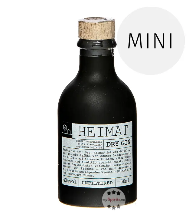 Heimat Dry Gin Mini / 43 % Vol. / 0,05 Liter-Flasche