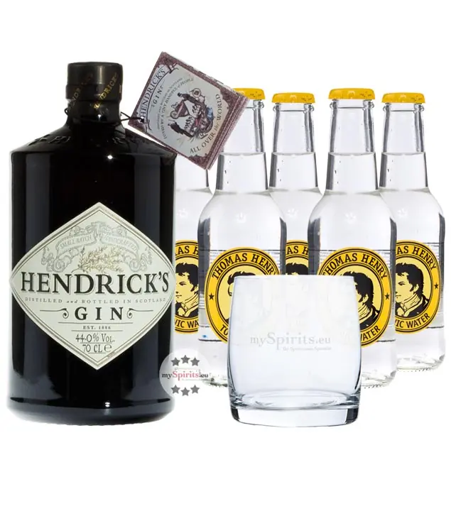 Hendrick's Gin (44 % Vol., 0,7 L) & 5 x Thomas Henry Tonic Water (0,2 L) + Glas