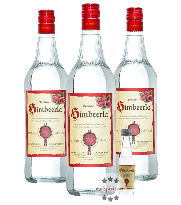 Prinz: Himbeerla Kombi / 34 % Vol. / 3 x 1,0 Liter-Flasche + 1 x 0,02 Liter-Miniatur