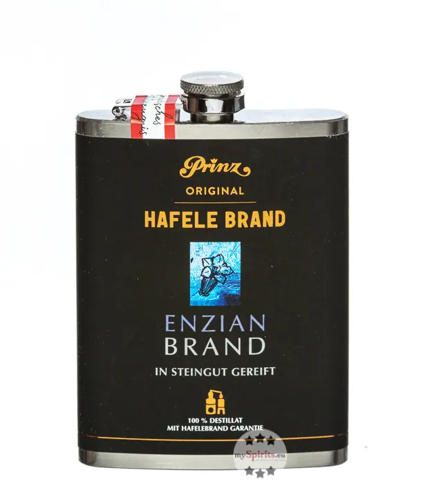 Prinz Flachmann Hafele Enzian / 45 % Vol. / 0,2 Liter-Flasche aus Edelstahl