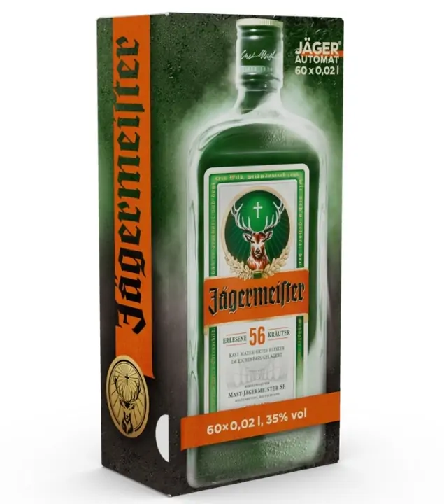 Jägermeister Jäger-Automat Kräuterlikör Miniaturen / 35 % vol / 60 x 0,02 Liter-Flasche