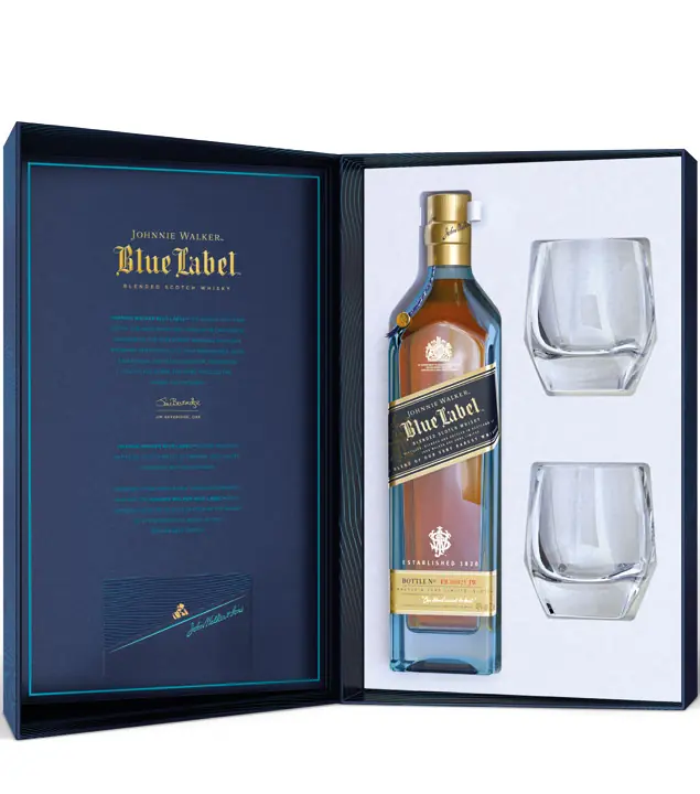 Johnnie Walker Blue Label Whisky Geschenkset mit 2 Gläsern / 40 % vol. / 0,7 Liter-Flasche  Geschenkpackung