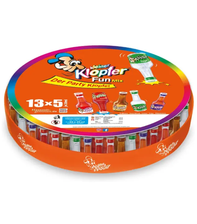 Kleiner Klopfer Fun Mix Tablett Likör-Miniaturen / 15 - 17 % vol / 65 x 0,02 Liter-Flasche