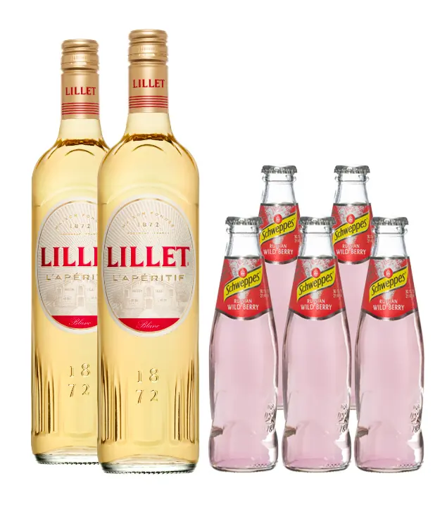 Lillet Wild Berry Set: 2 x Lillet Blanc (17 % Vol., 0,75 L) + 5 x Schweppes Wild Berry (0,2 L, inkl. Pfand)