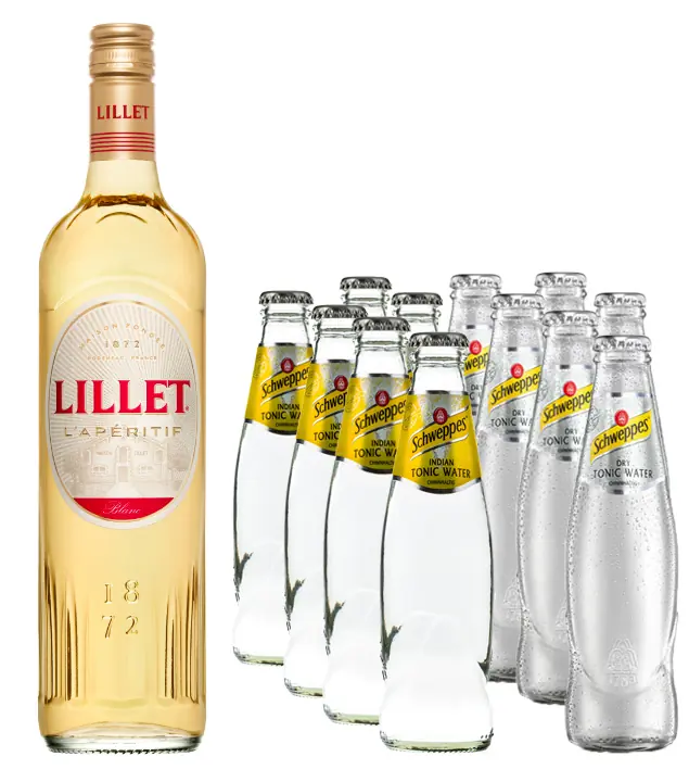 Lillet Vive Set: Lillet Blanc (17 % Vol, 0,75l) + 6 x Schweppes Indian Tonic 0,2l + 6 x Schweppes Dry Tonic 0,2l inkl. 1,20 € Pfand