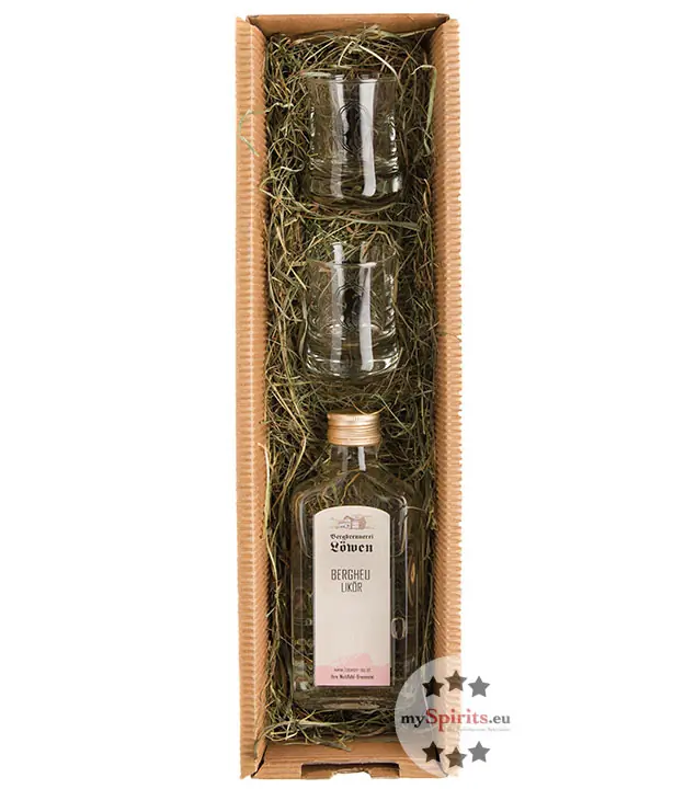 Bergbrennerei Löwen Geschenk-Set Bergheuzauber / 40 % Vol. / 0,2 Liter-Flasche