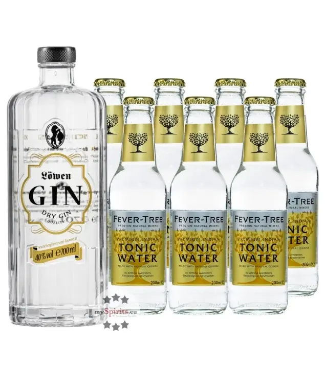 Löwen Dry Gin (40% Vol., 0,7 L) & 7 x Fever-Tree Indian Tonic Water (0,2 L) inkl. 1,05€ Pfand